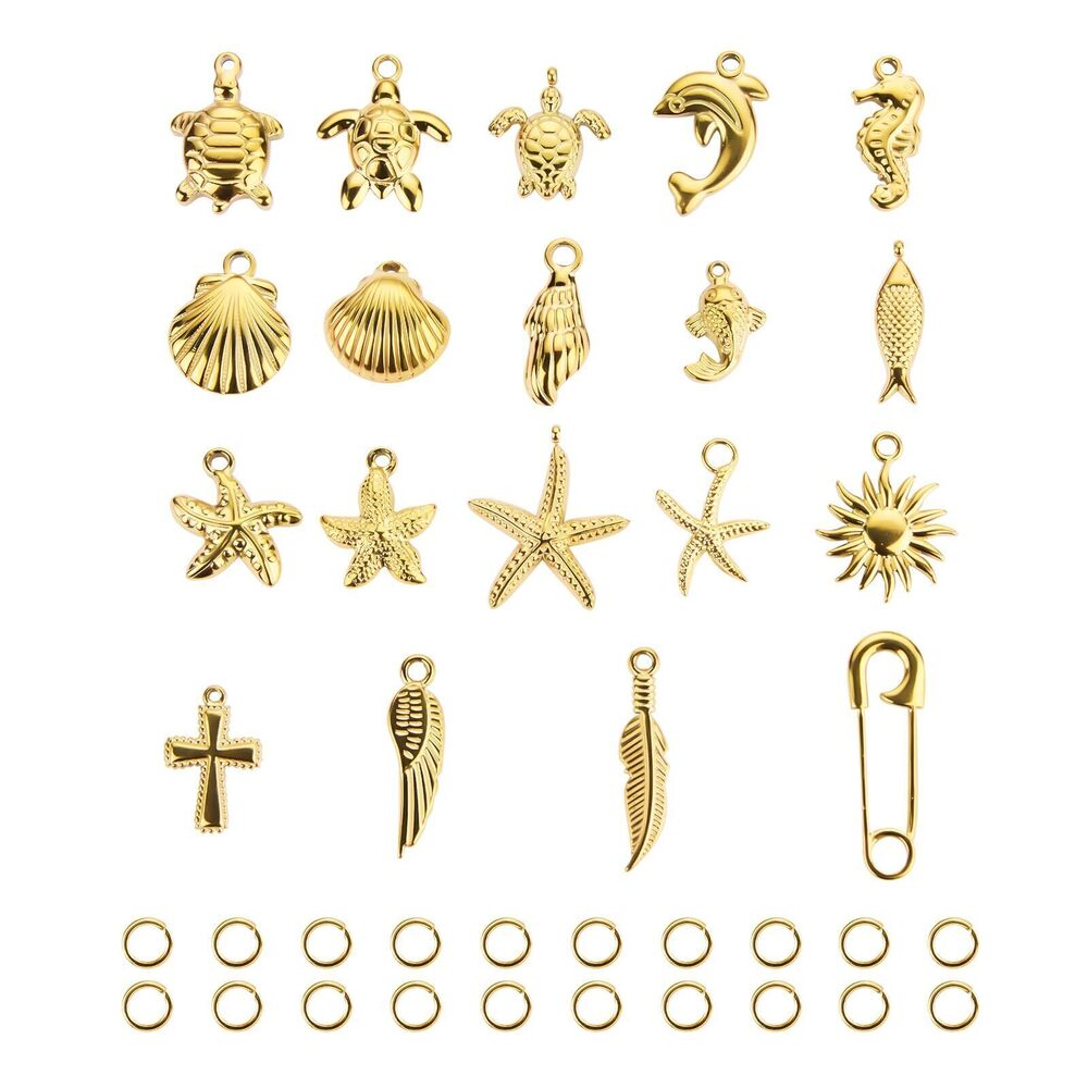 1409 19PCS Gold Plated Stainless Steel Mixed Bulk Charms Pendants DIY
